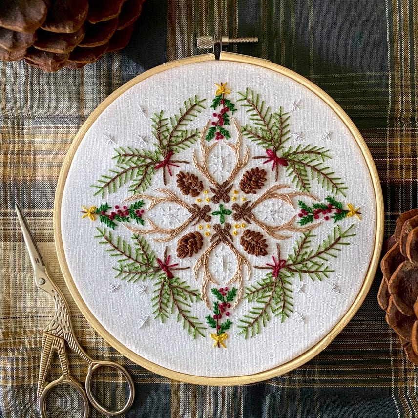 Stitches By Tiff Embroidery Kit 6" Winter Woodland Mandala DIY Embroidery Kit