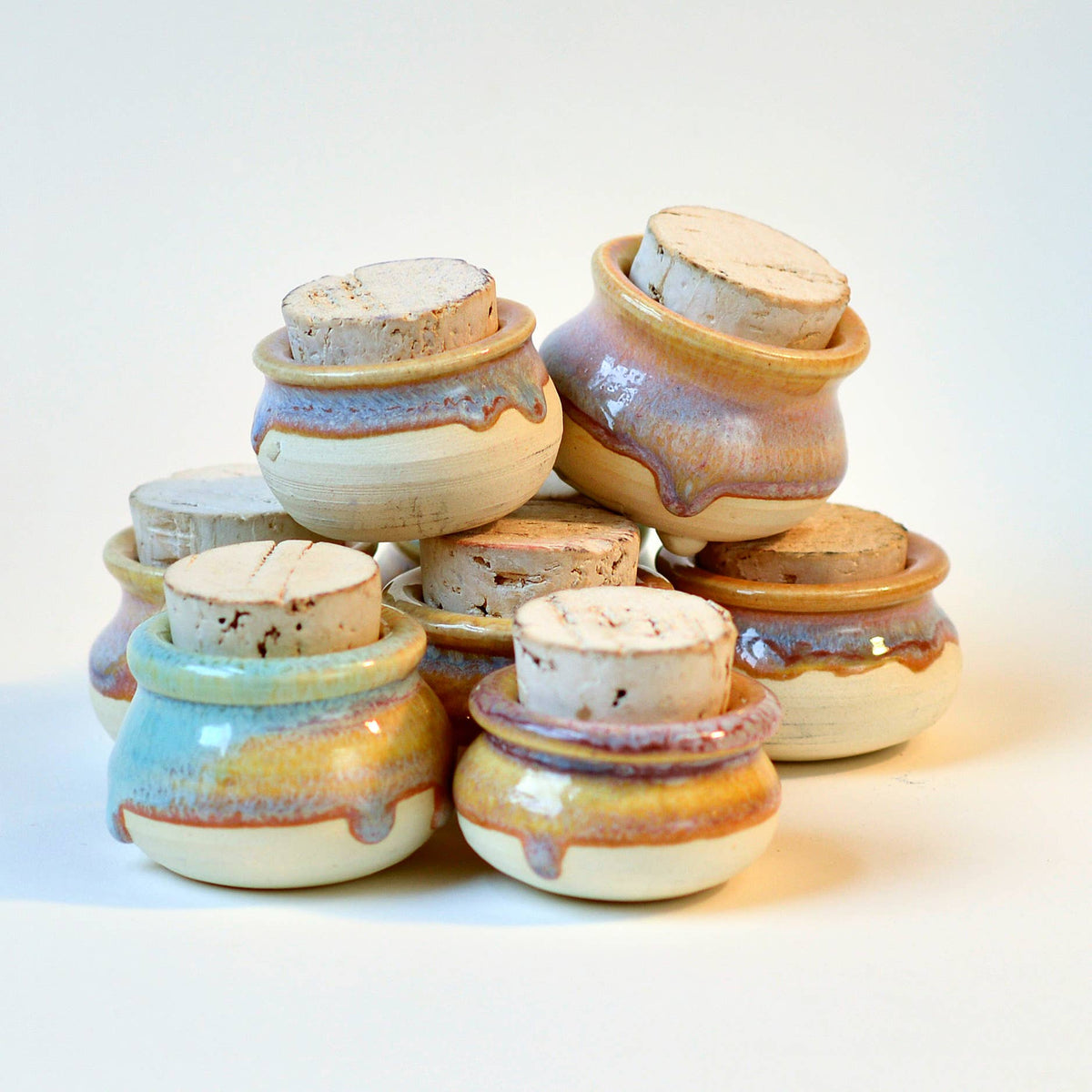 Swan City Ceramics Mini Corked Jars, Handmade Ceramic, Apothecary: Triple Melt