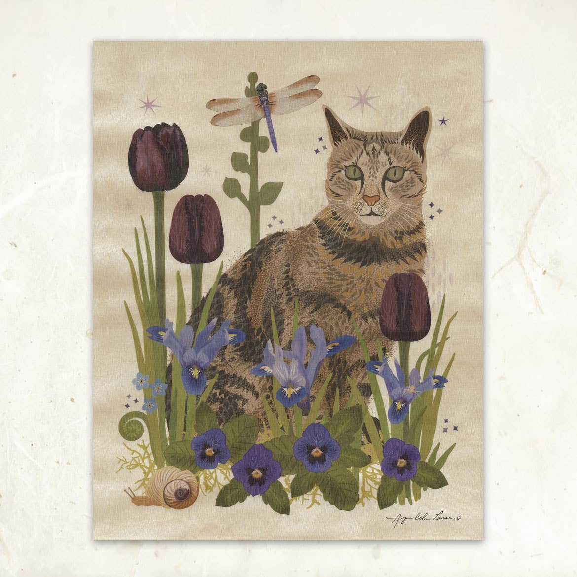 Tabby Cat & Dragonfly Small Wood Print, 11" x 8.5" - Shop at Persephone's Hearth