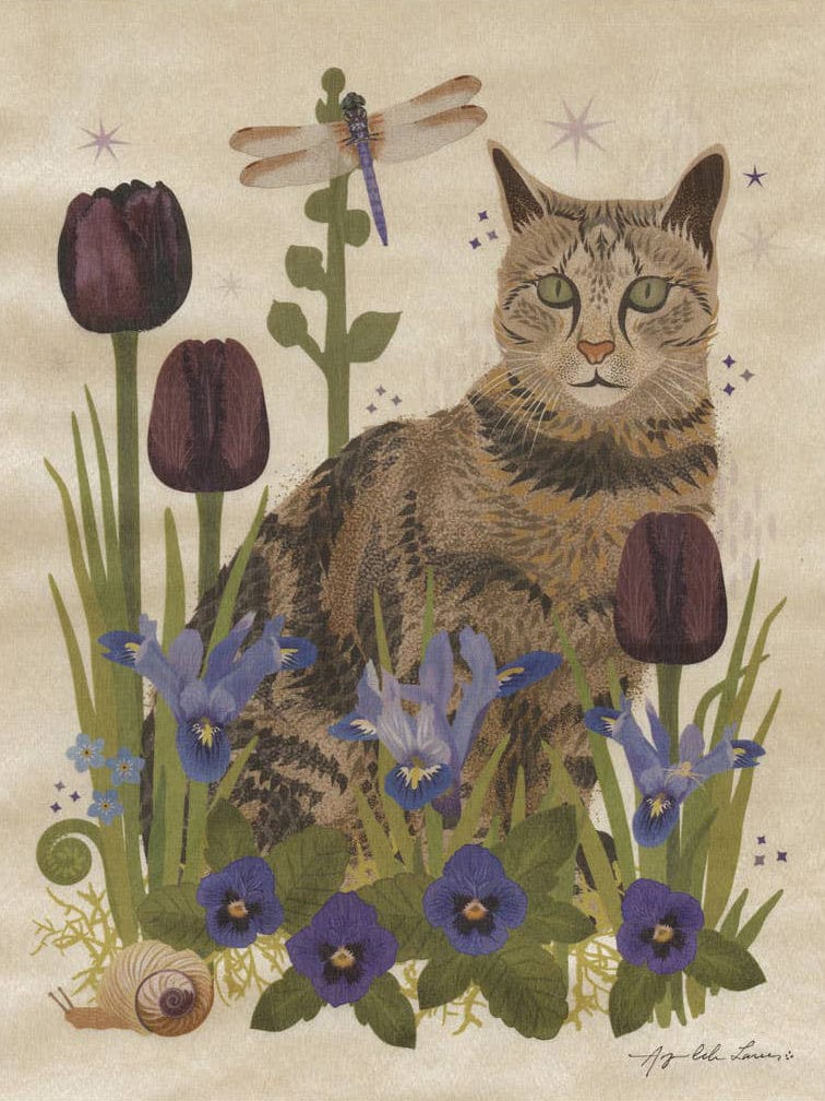 Tabby Cat & Dragonfly Small Wood Print, 11" x 8.5" - Shop at Persephone's Hearth