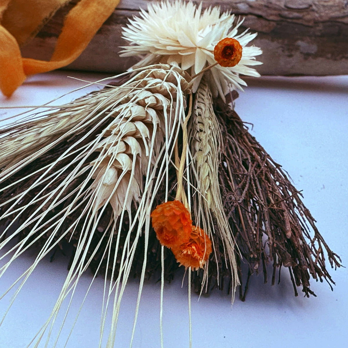 Topanga Window Decorated Cinnamon Broom with Dried Autumn Harvest Florals