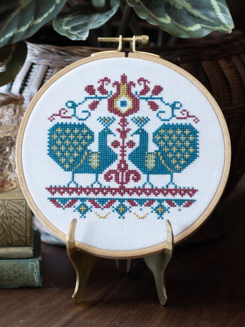 Vlachernai Peacocks Cross Stitch Hoop Kit - Shop at Persephone's Hearth