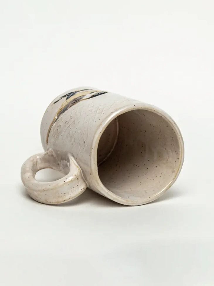 White Squirrel Clayworks Pottery Chickadee Design Handmade in Ohio Ceramic White 16oz Mug