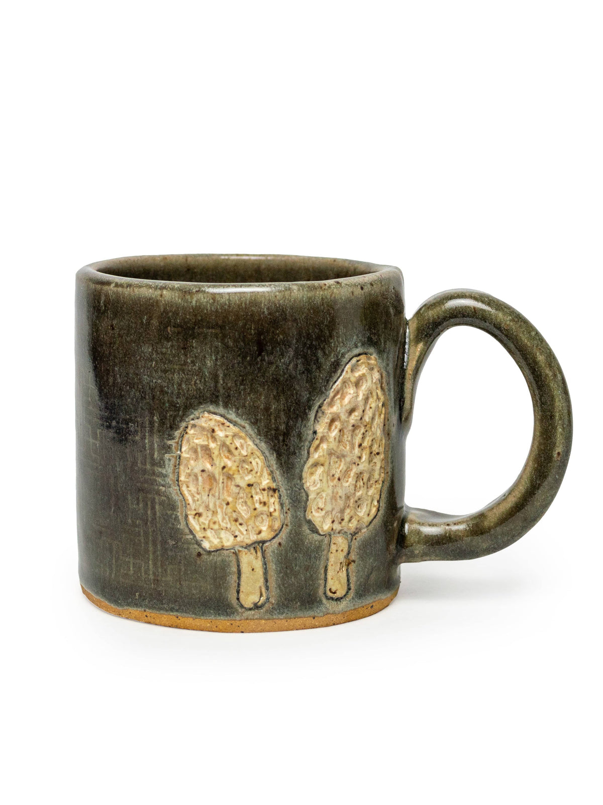 White Squirrel Clayworks Pottery Morel Mushroom Design Ceramic Mug, 10oz