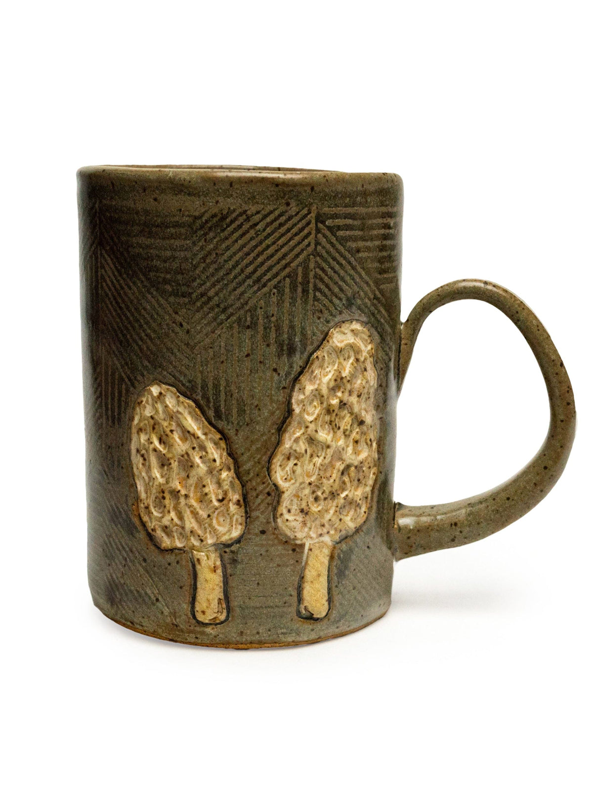 White Squirrel Clayworks Pottery Morel Mushroom Design Ceramic Mug, 16oz