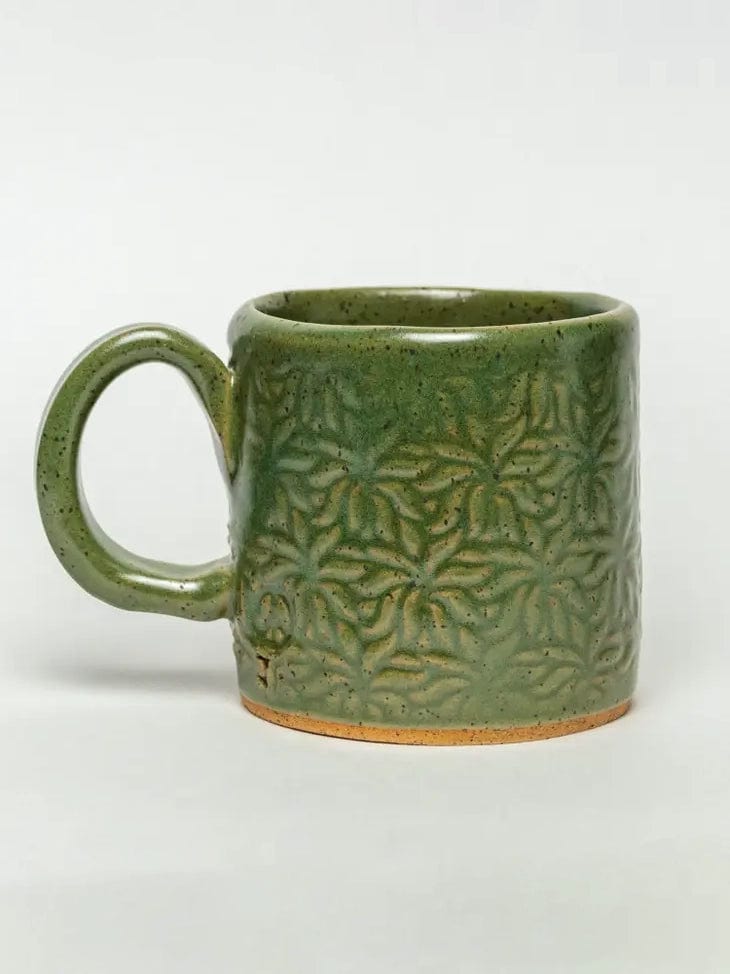 White Squirrel Clayworks Pottery Mushroom Design Handmade, in Ohio, Ceramic Green 10oz Mug