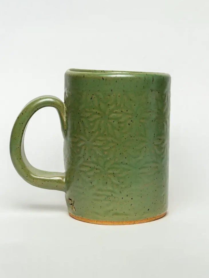 White Squirrel Clayworks Pottery Mushroom Design Handmade Ceramic Mug, Green 16oz