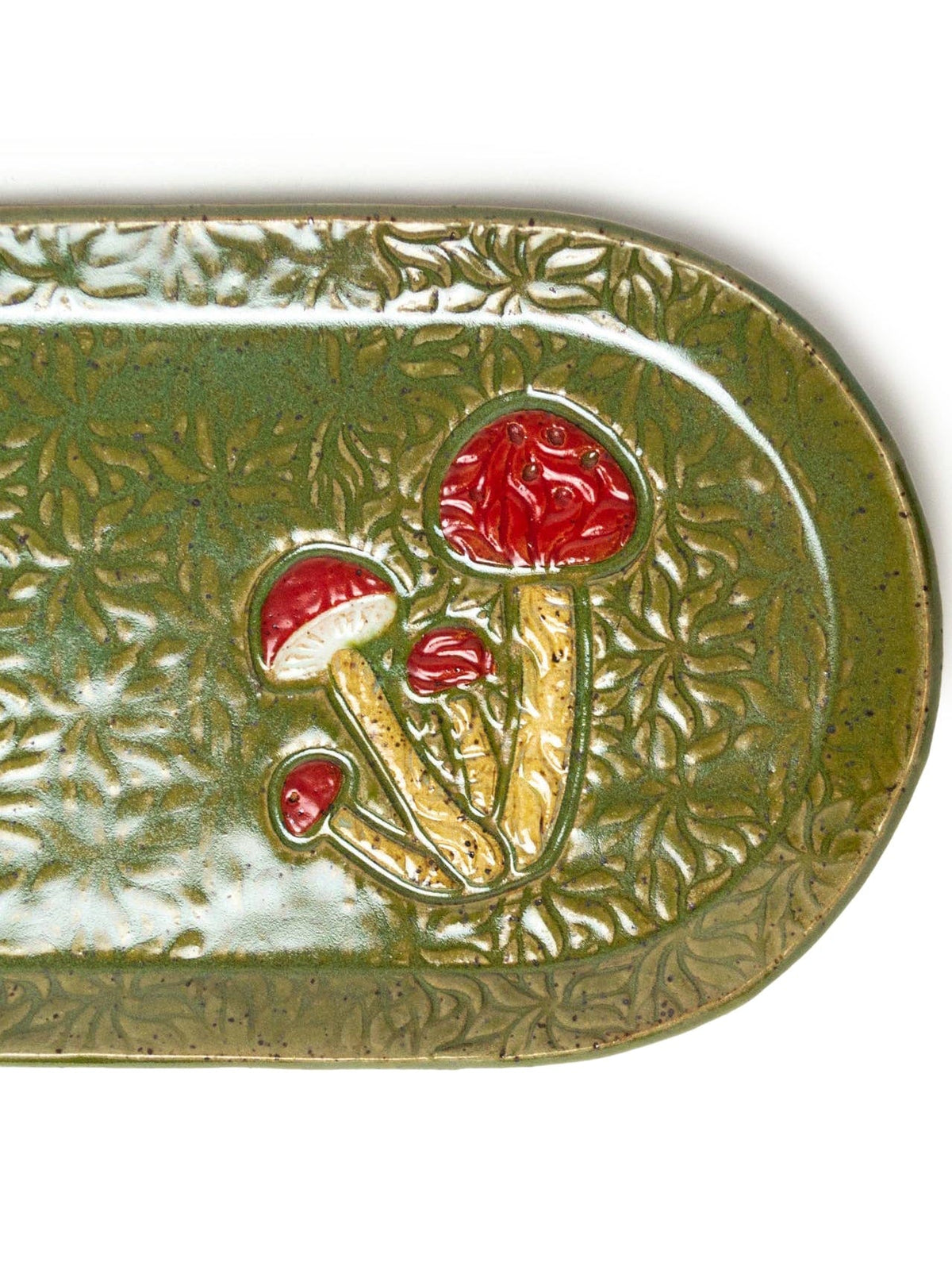White Squirrel Clayworks Pottery Mushroom Design Handmade, in Ohio, Ceramic Green Platter