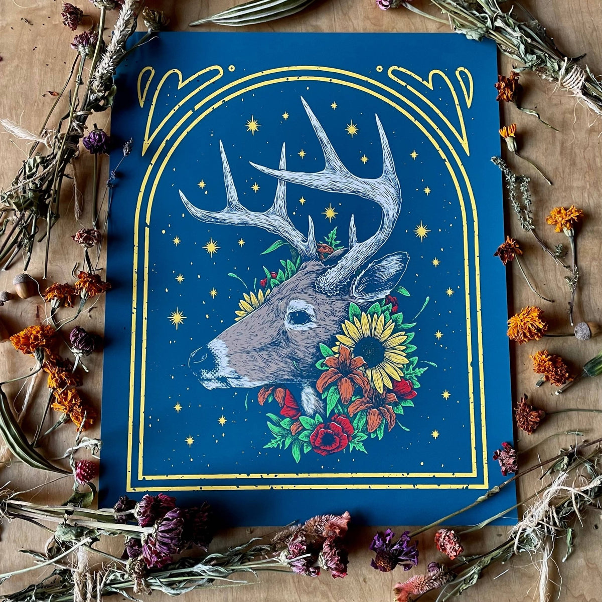 Whitetail and Flowers Art Print, 20" x 16" - Shop at Persephone's Hearth