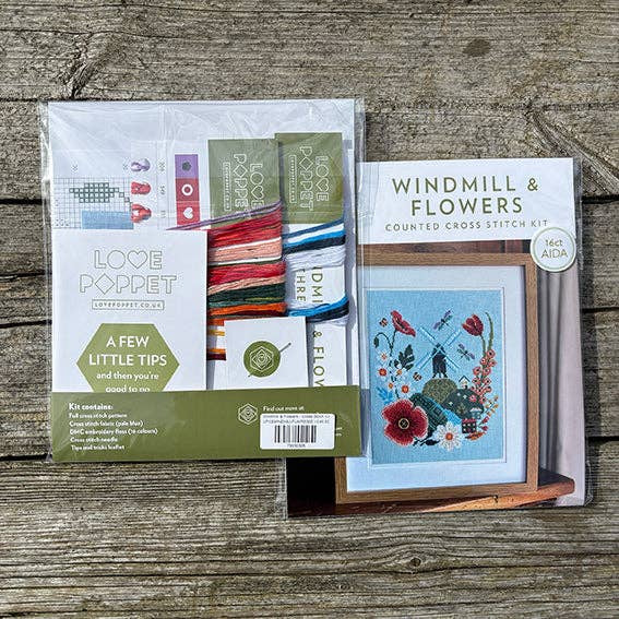 Windmill & Flowers Cross Stitch Kit (Hoop not included) - Shop at Persephone's Hearth