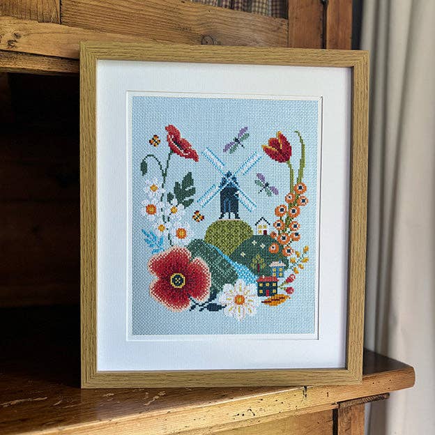 Windmill & Flowers Cross Stitch Kit (Hoop not included) - Shop at Persephone's Hearth