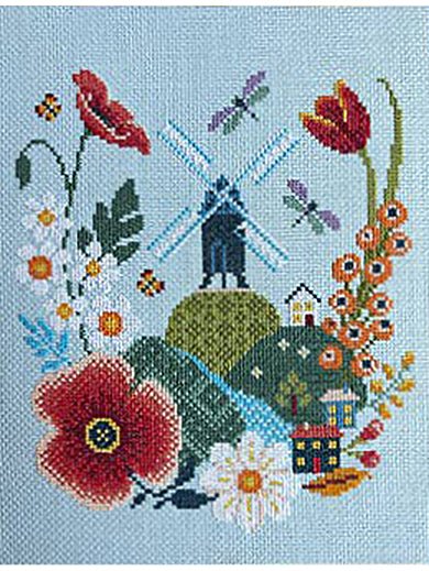 Windmill & Flowers Cross Stitch Kit (Hoop not included) - Shop at Persephone's Hearth