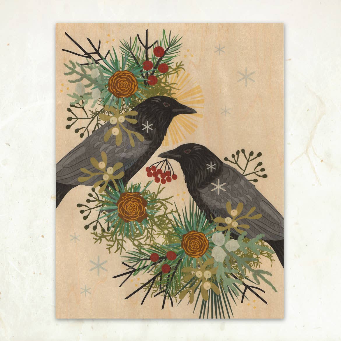 "Winter Crows" Small Wood Print, 11" x 8.5" - Shop at Persephone's Hearth