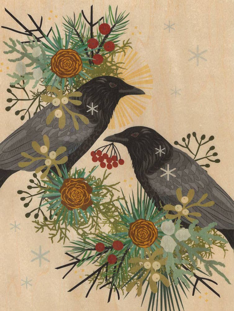 "Winter Crows" Small Wood Print, 11" x 8.5" - Shop at Persephone's Hearth