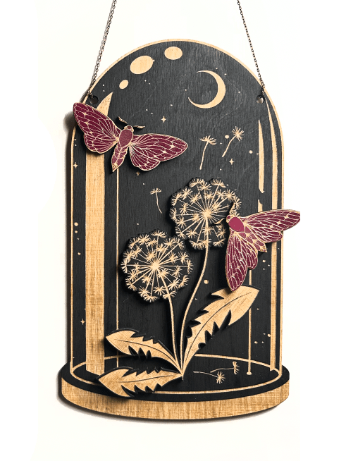 Wooden Hanging Dandelion Moth Curiosities Dome - Shop at Persephone's Hearth