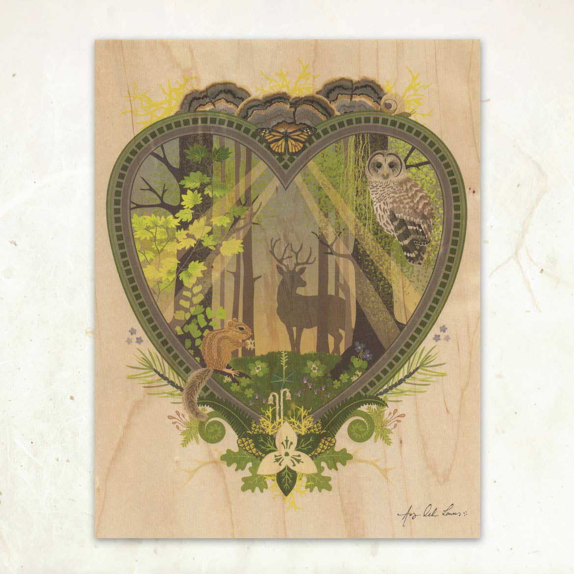 Woodland Heart Small Wood Print, 11" x 8.5" - Shop at Persephone's Hearth