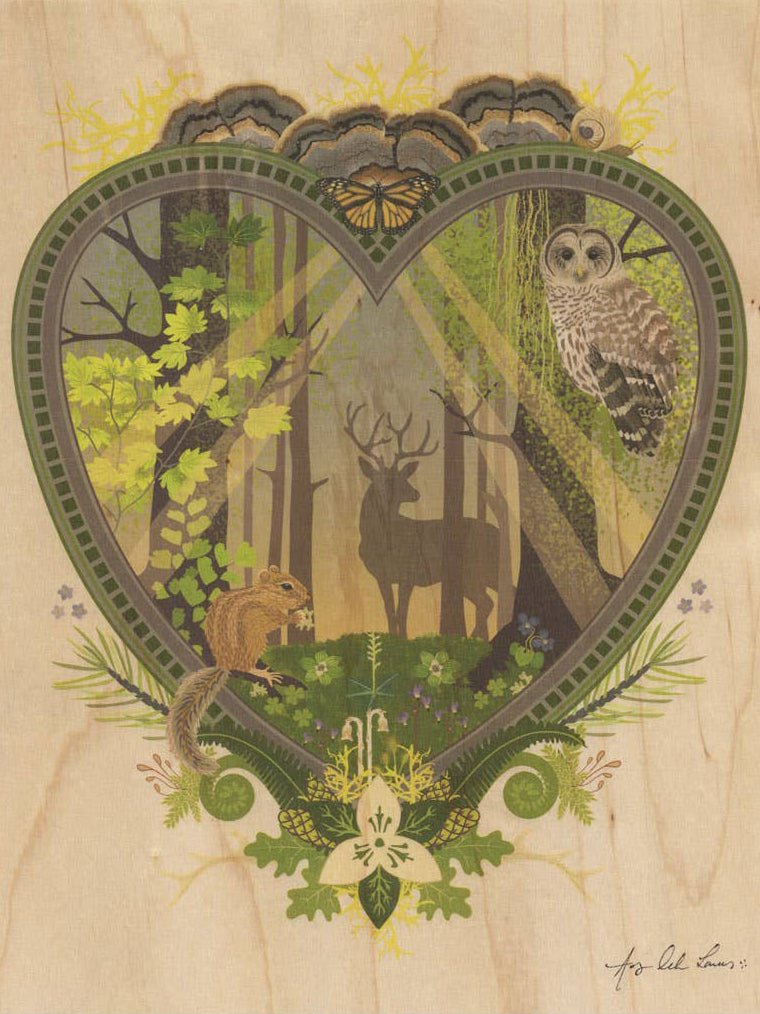 Woodland Heart Small Wood Print, 11" x 8.5" - Shop at Persephone's Hearth
