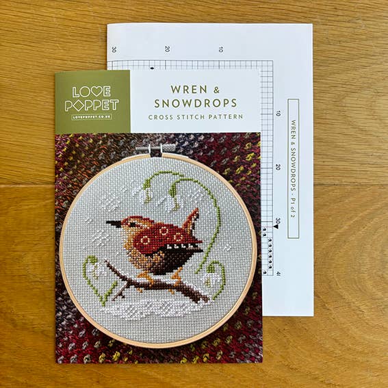 Wren & Snowdrops Cross Stitch Kit (Hoop not included) - Shop at Persephone's Hearth