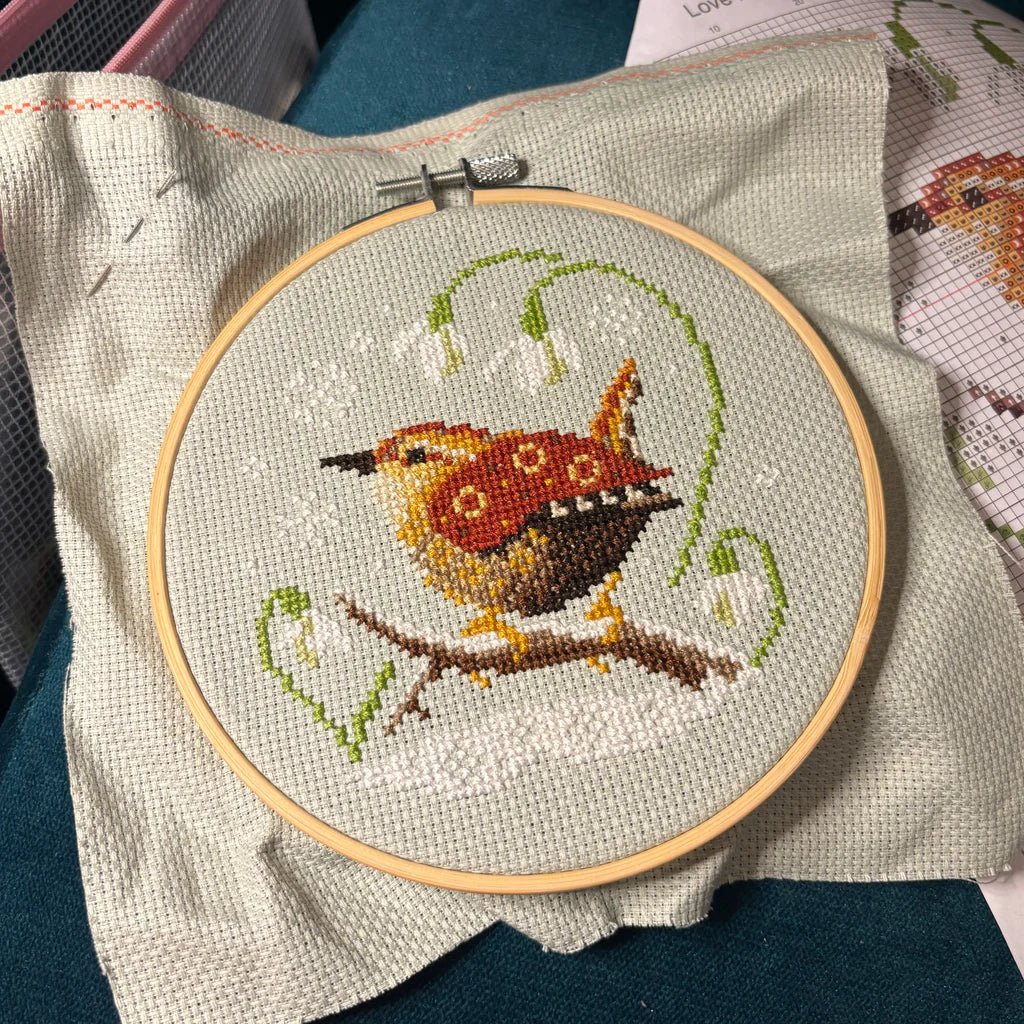 Wren & Snowdrops Cross Stitch Kit (Hoop not included) - Shop at Persephone's Hearth