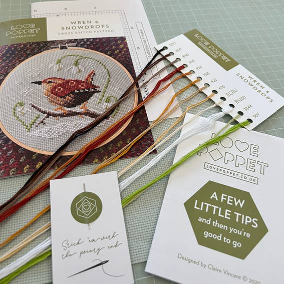 Wren & Snowdrops Cross Stitch Kit (Hoop not included) - Shop at Persephone's Hearth
