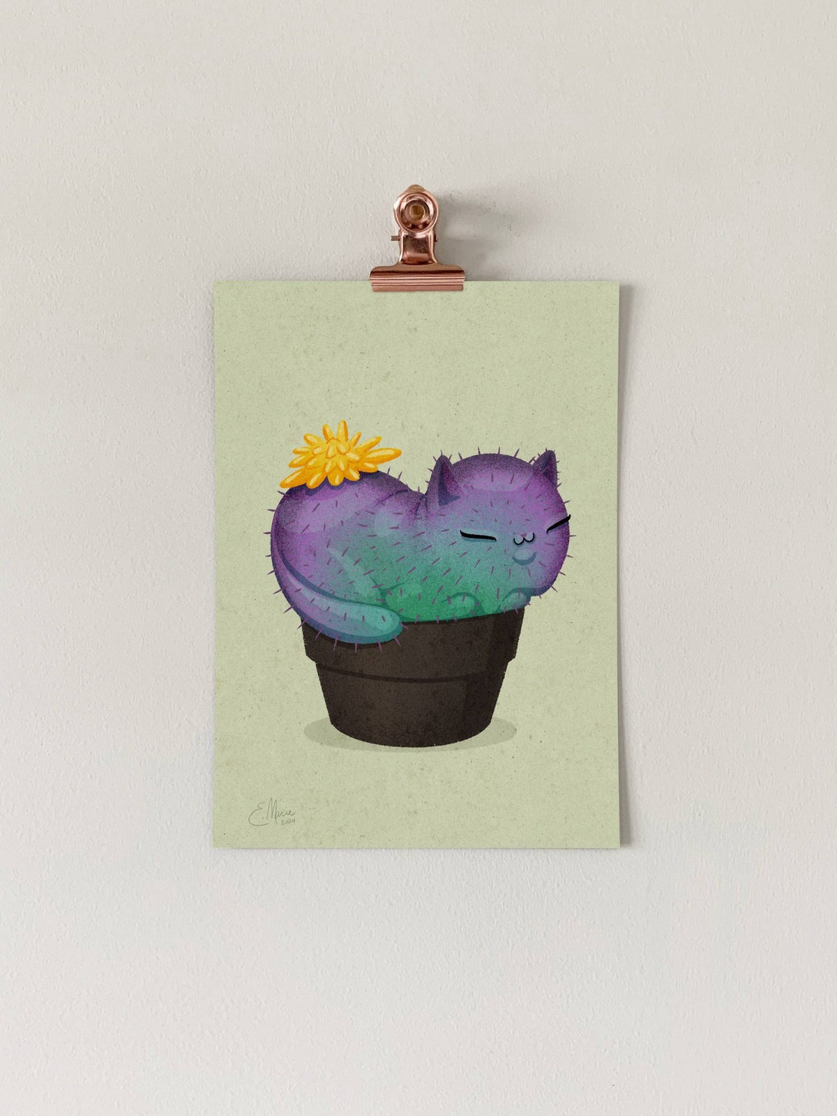 "Yellow Prickly Purr Catcus" Art Print, 7" x 5" - Shop at Persephone's Hearth